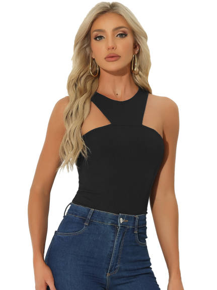 Allegra K - Sleeveless Asymmetrical Halter Neck Bodysuit