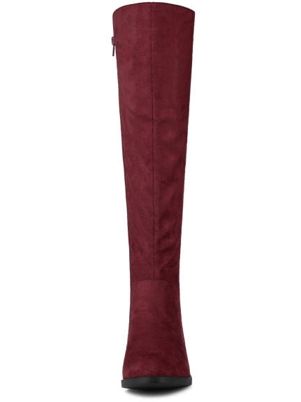 Allegra K- Chunky Heel Casual Zip-up Knee High Boots