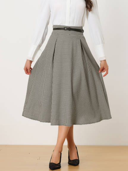 Allegra K - A-Line High Waist Swing Plaid Skirt