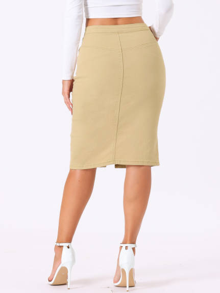 Allegra K - Split High Waist Denim Pencil Skirt