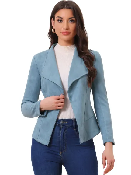 Allegra K- Cardigan veste drapée à revers ouvert en faux suède