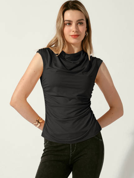 Allegra K - Cowl Neck Ruched Sleeveless Top