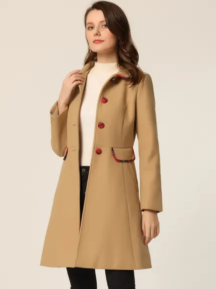 Allegra K- Peter Pan Collar Contrast Trim Single Breasted Long Coat