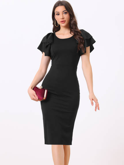 Allegra K - Ruffle Sleeve Bodycon Midi Work Dress