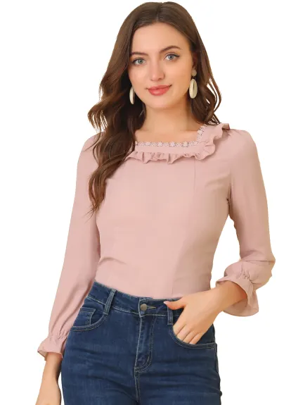 Allegra K - Elegant Square Neck Ruffled Blouse