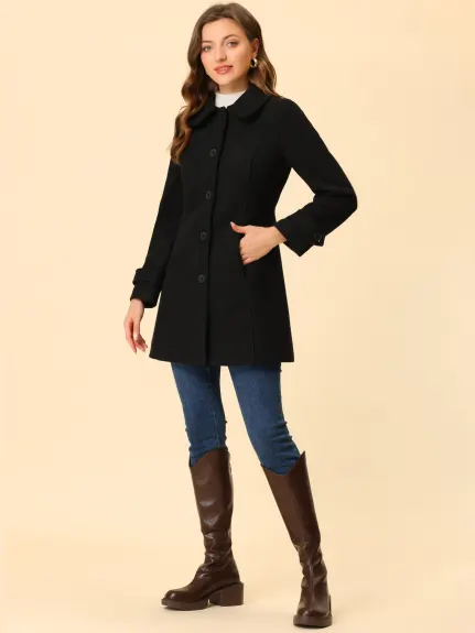 Allegra K- Peter Pan Collar Single Breasted Button Front Coat