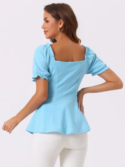 Allegra K- Ruffles Puff Sleeve Blouse