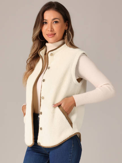 Allegra K - Button Down Fleece Vest Outerwear