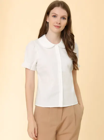 Allegra K- Chemise bouffante à manches courtes et col noué pour femme