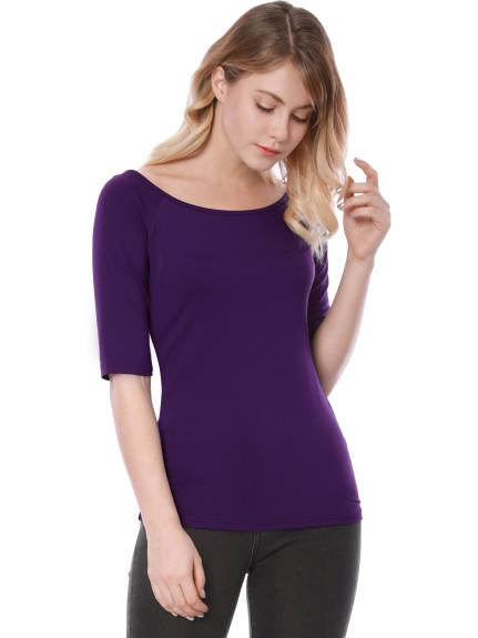 Allegra K- Half Sleeves Fitted Layering T-Shirt