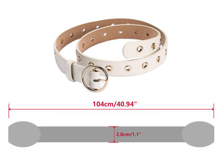 Allegra K- Studded Grommet Circle Metal Buckle Leather Belt