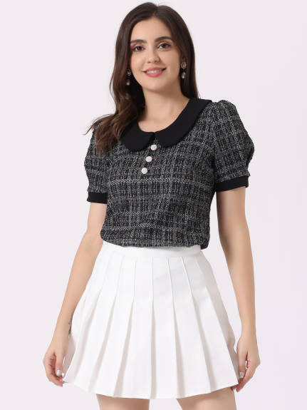 Allegra K- Peter Pan Collar Tweed Blouse