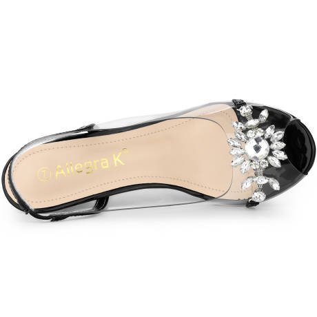 Allegra K - Flower Rhinestone Peep Toe Heeled Sandals