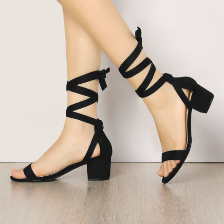 Allegra K- Open Toe Block Heel Lace Up Heels Sandals