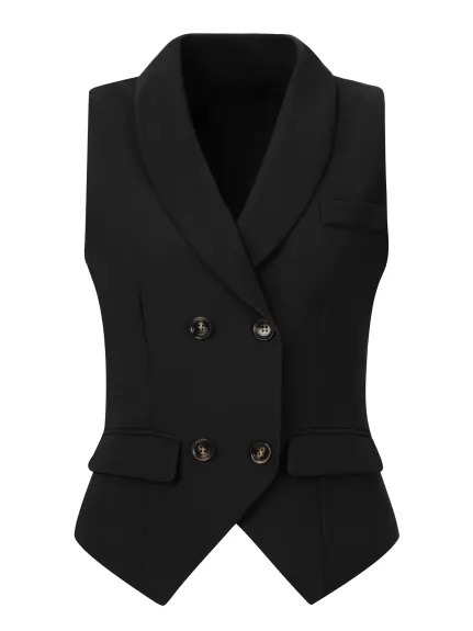 Allegra K- Gilet de costume dos nageur boutonné à revers châle