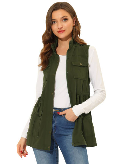 Allegra K- Zip Up Hoodie Drawstring Waist Vest