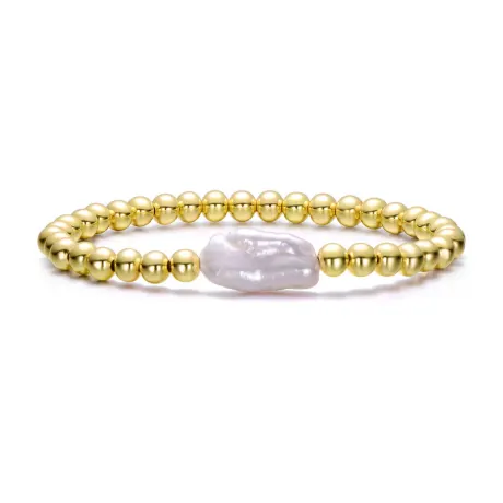 Rachel Glauber Baroque White Pearl Ball Bead Link Stretchable Layering Bracelet