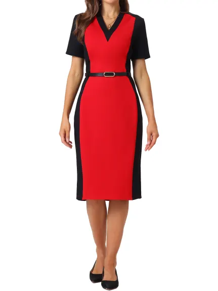 Hobemty- Contrast Color Pencil Sheath Dress