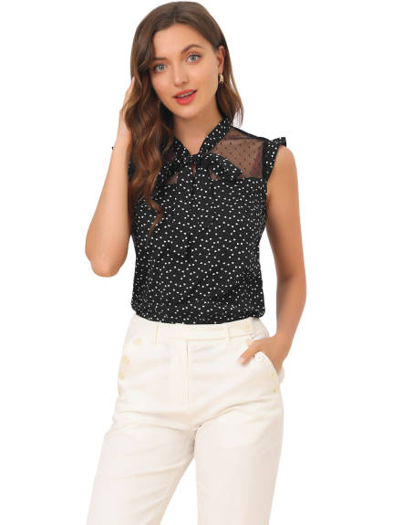 Allegra K- Heart Ruffle Sleeveless Bow Tie Blouse