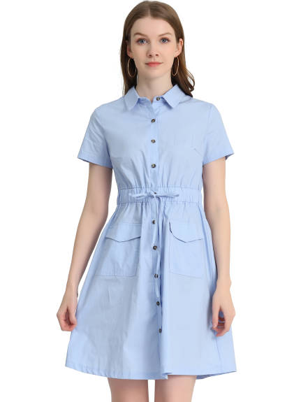 Allegra K- Button Down Cotton Flare Shirt Dress