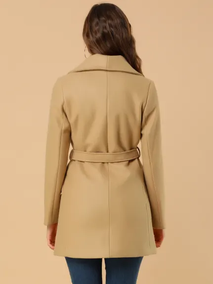 Allegra K - Trench-coat ceinturé à simple boutonnage et col rabattu