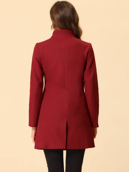 Allegra K- Stand Collar Single Breasted Long Overcoat