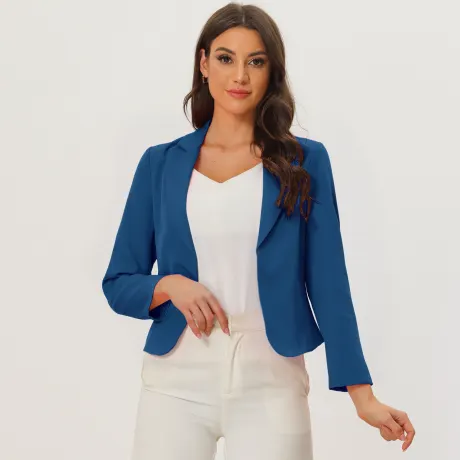 Allegra K- Veste blazer de costume court décontracté ouvert sur le devant