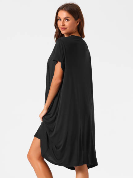 Cheibear - Cotton Short Sleeve Loose Nightgown