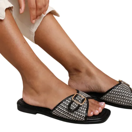 Where's That From - Womens/Ladies Vermont Raffia Buckle Sliders