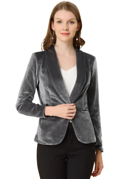 Allegra K- Shawl Collar One Button Velvet Blazer