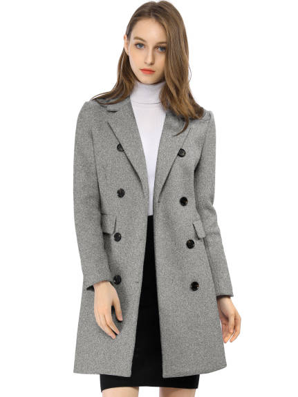 Allegra K- Double Breasted Back Vent Longline Overcoat