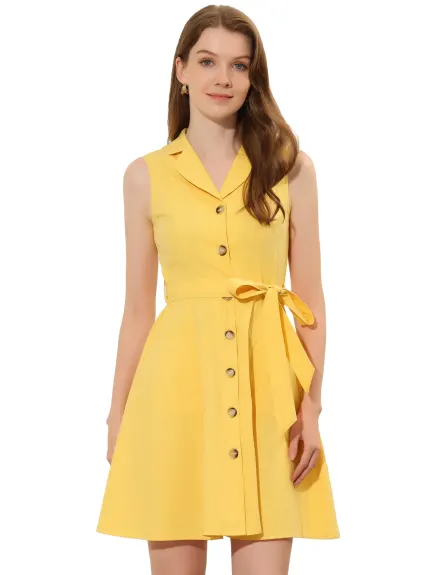 Allegra K- Belted Sleeveless Flare Shirt Dress