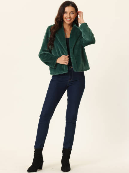 Allegra K- Cropped Notch Lapel Fluffy Coat