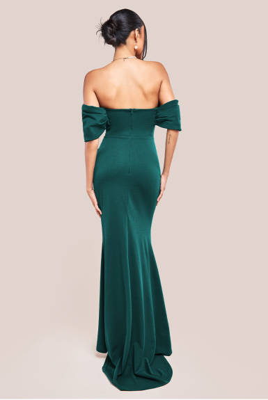 Goddiva - Off The Shoulder Draped Sleeve Maxi Dress