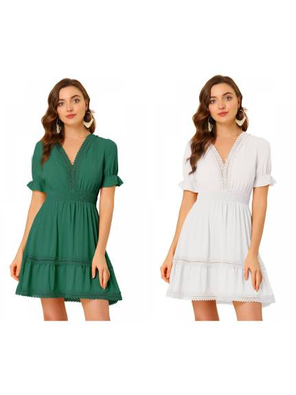 Allegra K- Summer V-Neck Boho Mini Dress 2-Pack