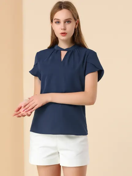 Allegra K- Blouse à manches pétales et col torsadé avec col en trou de serrure