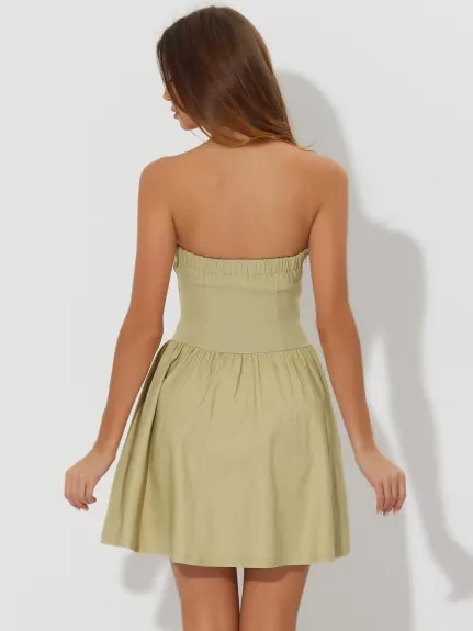Allegra K- Strapless Zipper Mini Flare Dress
