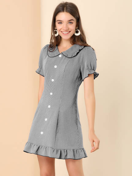 Allegra K- Plaid Gingham Ruffled Retro Peter Pan Collar Dress