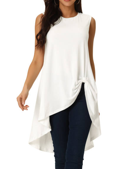 Allegra K- Sleeveless Asymmetrical Crewneck Blouse