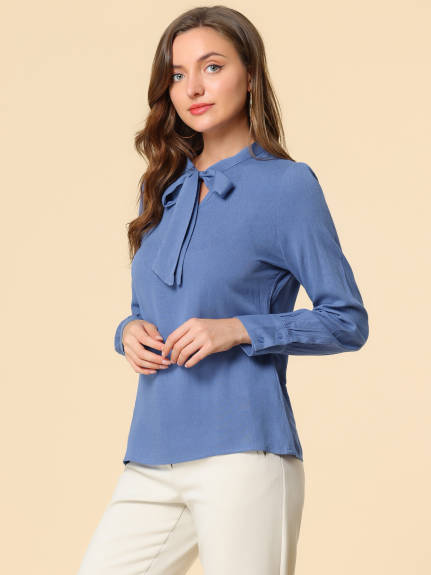 Allegra K - Bow Tie Neck Long Sleeve Blouse