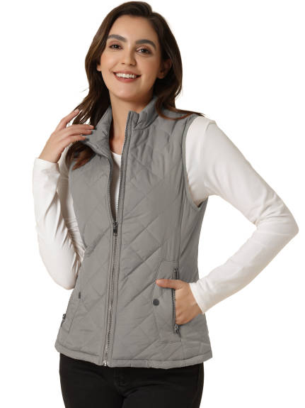 Allegra K- Stand Collar Lightweight Gilet Quilted Zip Vest