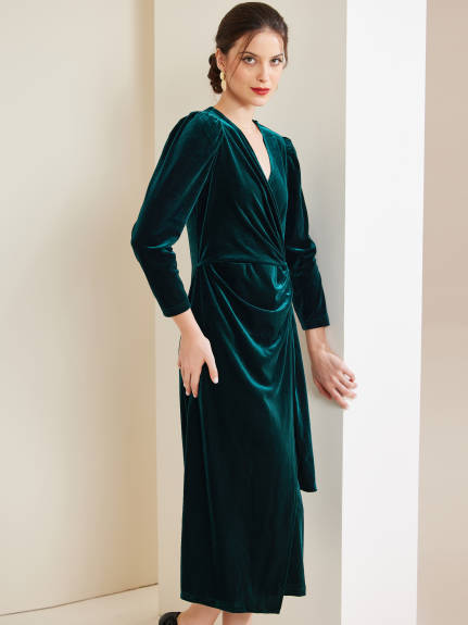 INSPIRE CHIC - Velvet Wrap V-Neck Maxi Dress