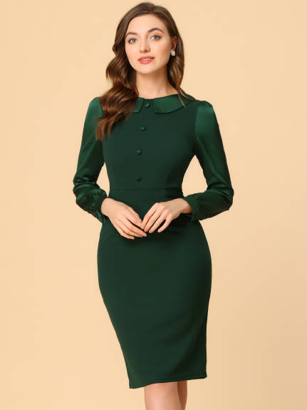 Allegra K- Peter Pan Collar Midi Sheath Dress