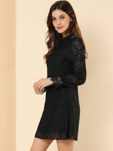 Allegra K- Elegant Ruffle Floral Lace Dress