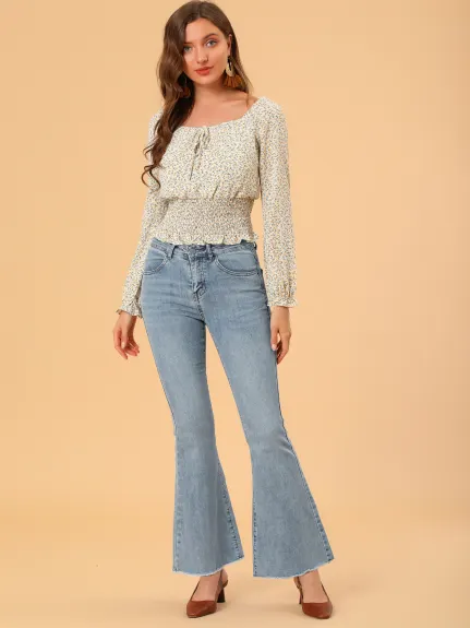 Allegra K- Jean en denim taille haute avec poche oblique et jambe large