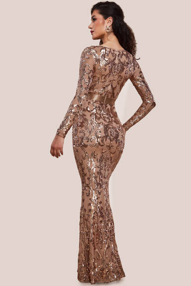 Goddiva -  Embroidered Sequin & Mesh Maxi Dress  - Plus size