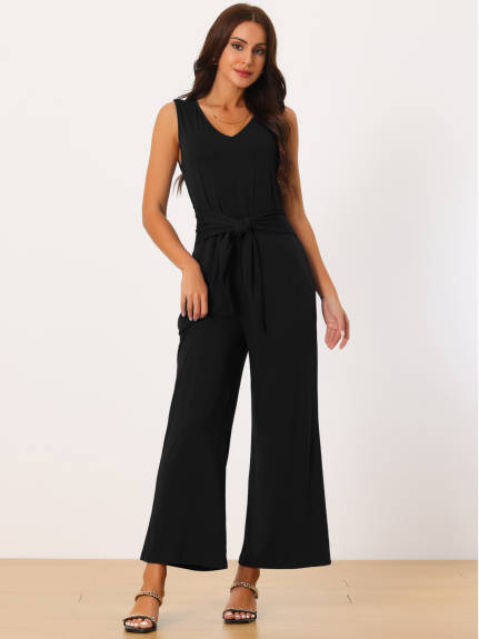 Allegra K - Stretchy Casual Belted Jumpsuit