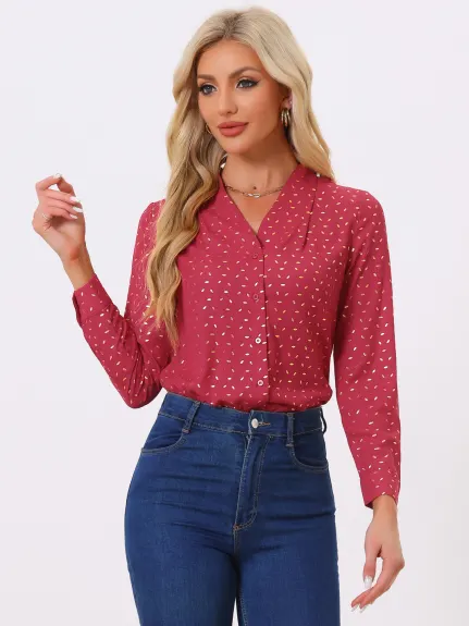 Allegra K- Long Sleeve Patterned Blouse Shirt