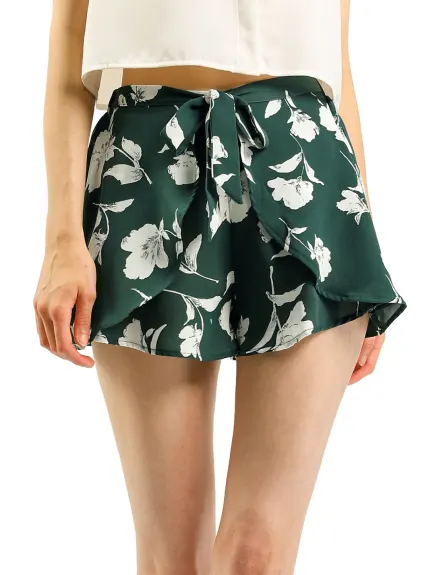 Allegra K- Summer Elastic Waist Beach Floral Shorts