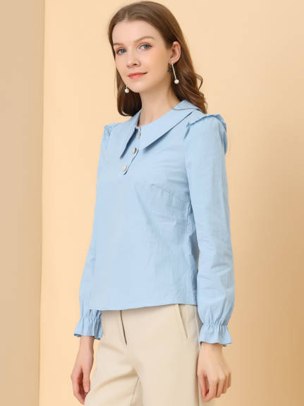 Allegra K - Pan Collar Shirt Puff Long Sleeve Blouse